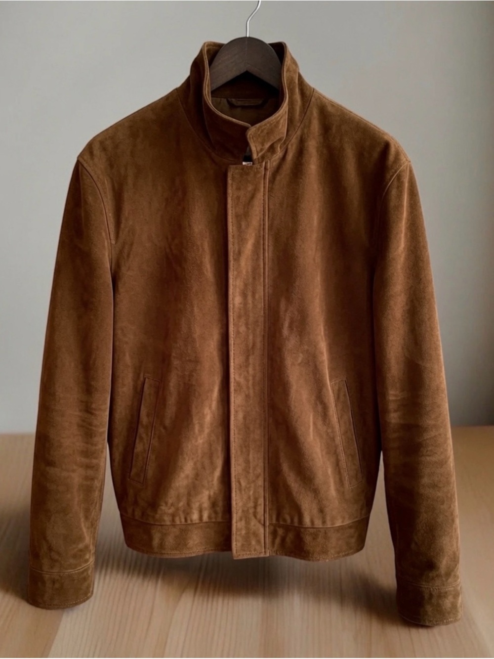 Perry Ellis Portfolio  Microsuede Full Zip Bomber Jacket Mens Size L Tabacco New